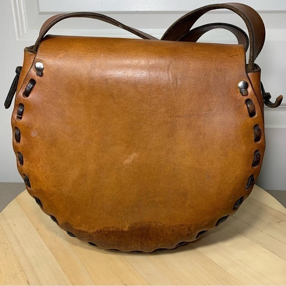 Vintage Shoulder Bag Brown leather Canadian Handmade Carved Trees Landscapes - Picture 16 of 16